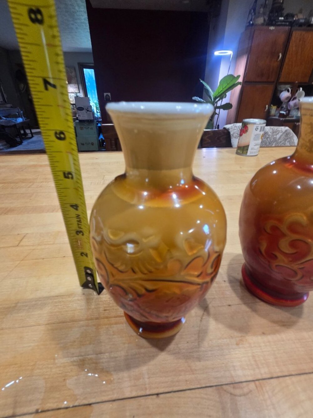 Vintage Avon Spring Bouquet Amberina Slag Glass Vase Pair Mid Century - Picture 5 of 8